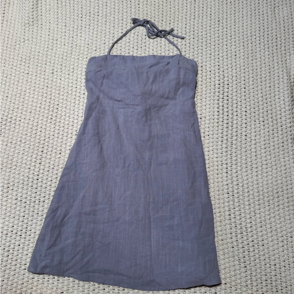Skylar + Madison Elegant Halter Neck Tie Back Dress in Blue